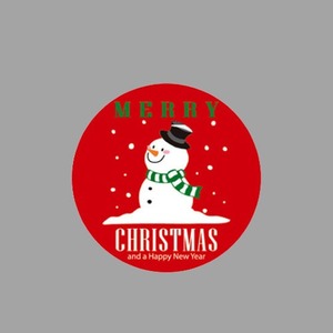 스티커 - 메리크리스마스 원형 레드 눈사람 (10매입 )